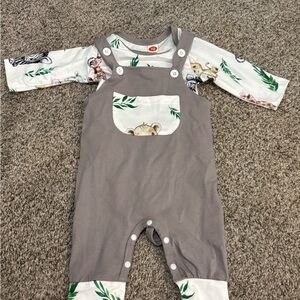 Adorable Gray Baby Overalls with Animal Print